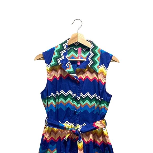 Plenty By Tracy Reese Amy Chevron Print Dress Blue Size 6 Coastal Pride #Boho - Picture 7 of 15